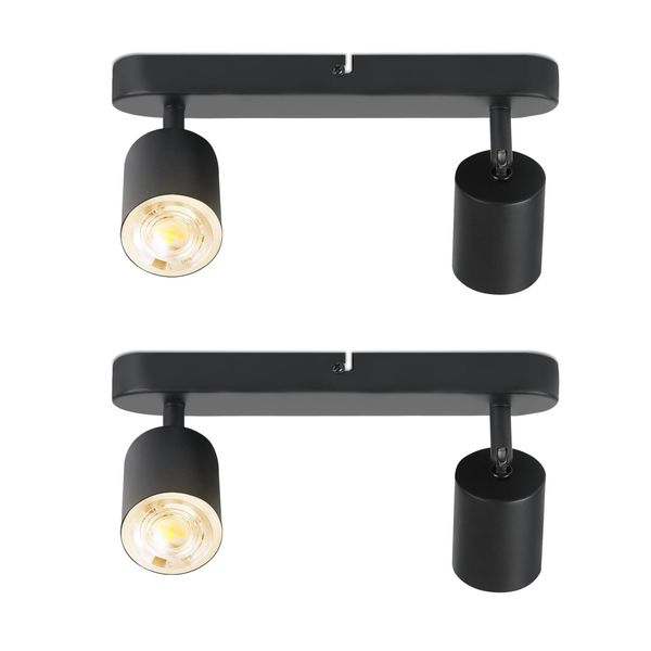 Zmh Plafoniera Led Nera A 2 Fiamme 2ER Faretto Da Soffitto Moderno GU10 Faretto Da Soffitto In Metallo Orientabile A 330° Per Soggiorno Camera Da Letto Corridoio-image