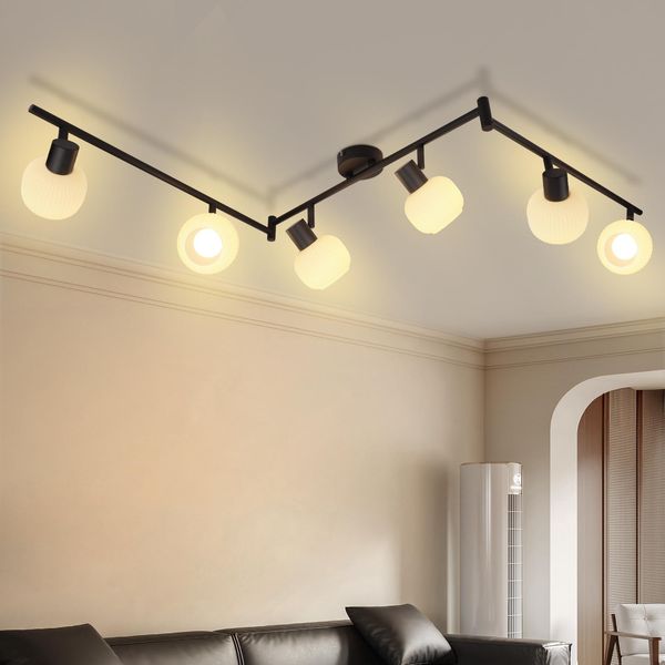 Zmh Faretto Da Soffitto 6 Fiamme Plafoniera Soggiorno Lampada Da Soffitto Nero Faretto Interno Vintage Vetro Soffitto Spot E14 Moderno 350 ° Girevole Spot Per Camera Da Letto Corridoio (Senza Lampadine)-image