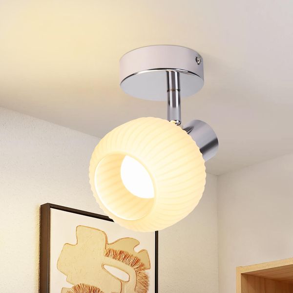 Zmh Faretto Da Soffitto 1 Fiamma Plafoniera Corridoio Plafoniera Bianca Faretto Interno Vintage Vetro Soffitto Spot Moderno E14 Design 350° Spot Orientabili Per Camera Da Letto Soggiorno (Senza Lampadina)-image