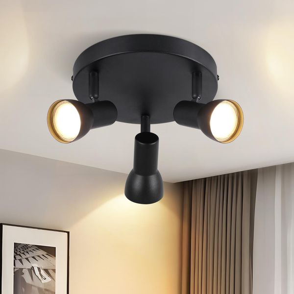 Zmh Faretto Da Soffitto 3 Fiamme Lampada Da Soffitto Corridoio Nero Plafoniera Design Moderno Faretto Rotondo Soffitto Interno Spot Metallo GU10 Orientabile Per Camera Da Letto Soggiorno Cucina (Senza Lampadina)-image