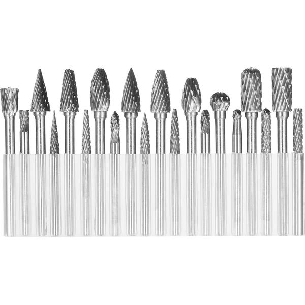 20Pcs Doppio Taglio Carbide Rotary Burr Set 1/8In Gambo 1/4In E 1/8In Testa Dimensioni Tungsteno Acciaio File Rotanti Die Grinder Bit Per La Lavorazione Del Legno Foratura Metallo Incisione Lucidatura-image