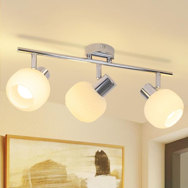 Zmh Faretto Da Soffitto A 3 Fiamme Plafoniera Corridoio Plafoniera Bianca Spot Da Soffitto Vetro Vintage E14 Faretto Da Interno Design Moderno 350° Spot Orientabili Per Camera Da Letto Soggiorno (Senza Lampadina)-image