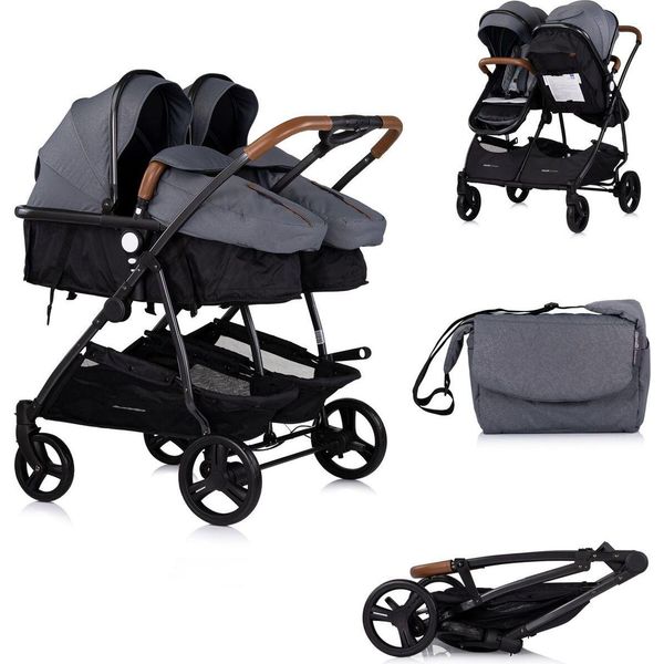 Chipolino Carrozzina Per Fratelli Duo Smart Pieghevole Convertibile Regolabile Pedana Grigio Grigio Scuro-image