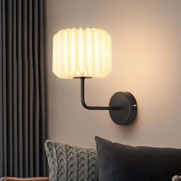 Zmh Lampada Da Parete Lampada Da Parete Interna Camera Da Letto Corridoio Vintage Illuminazione Da Parete G9 Bianco Corridoio Lampada Di Carta Paralume Design Illuminazione Per Soggiorno Parete Corridoio Comodino Scala Senza Lampadina-image