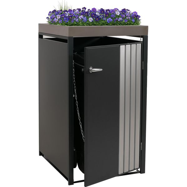 1 Coperchio Per Bidone HWC-O67, Bidone Con Fioriera, Metallo 125X68X84Cm 35Kg ~ Acciaio Inox Antracite-image