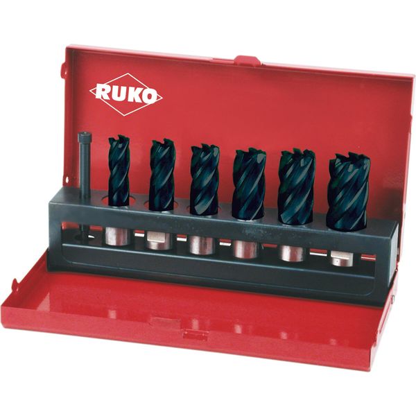 Set Di Carotatrici 7 Pezzi D.12-14-16-18-20-22Mm Hss Tialn Cut-T.30Mm Weldon Ruko-image