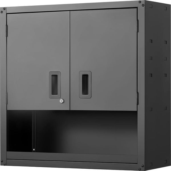Succebuy Armadio A Muro Per Officina, 762 X 305 X 762 Mm, Armadio In Acciaio Con Ante Chiudibili E Ripiano Regolabile, A Parete Per Garage, Cantina, Cucina O Magazzino, Nero-image