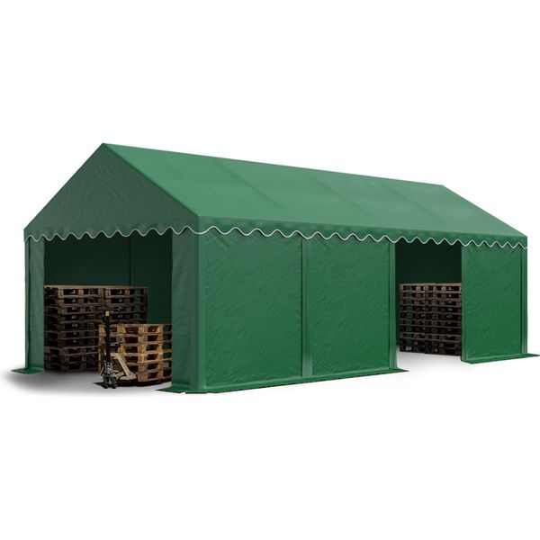 Toolport Tendone Deposito 4X8 M Pvc 700 N Tenda Capannone Impermeabile Verde Scuro-image