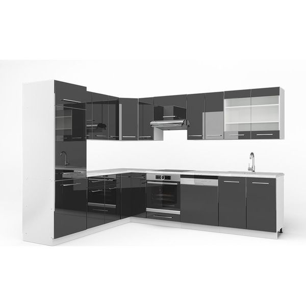 Vicco Cucina Angolare Completa Fame-Line, 227 X 287 Cm , Pt Marmo, Antracite Lucido/Bianco-image