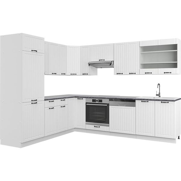 Vicco Cucina Angolare Completa Fame-Line, 227 X 287 Cm , Pt Antracite, Casa Di Campagna Bianca/Bianco-image