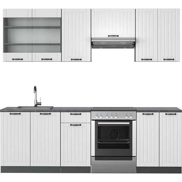 Vicco Cucina Componibile Fame-Line, 240 Cm , Pt Antracite, Bianco Casa Di Campagna/Antracite-image