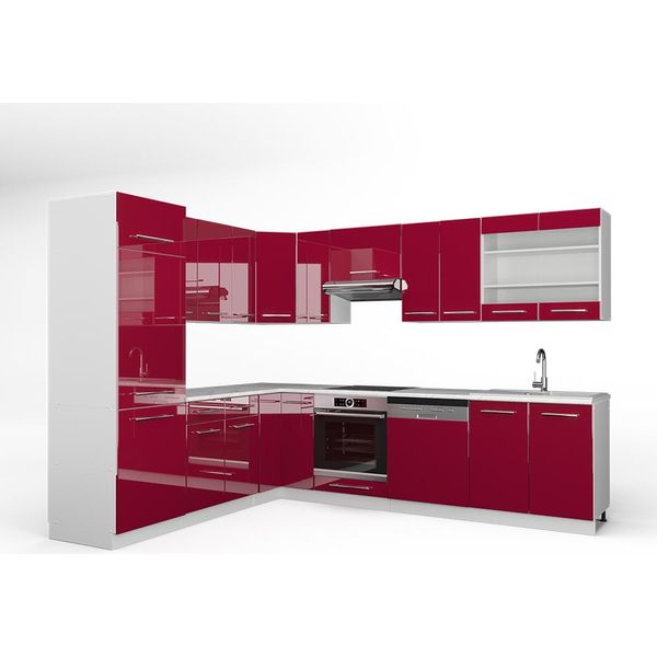 Vicco Cucina Angolare Completa Fame-Line, 227 X 287 Cm , Pt Marmo, Bordeaux Lucido/Bianco-image