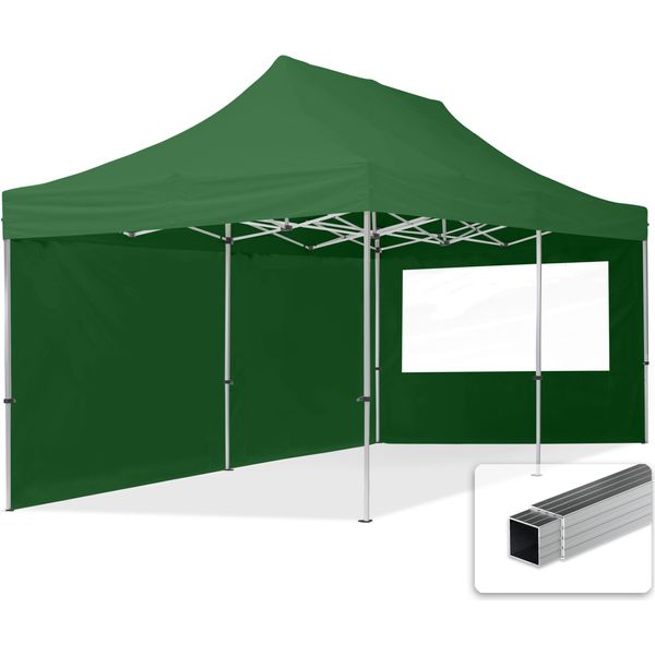 Toolport 3X6M Gazebo Pieghevole Con Laterali (Finestre Panoramiche), Economy Alluminio, Verde Scuro-image