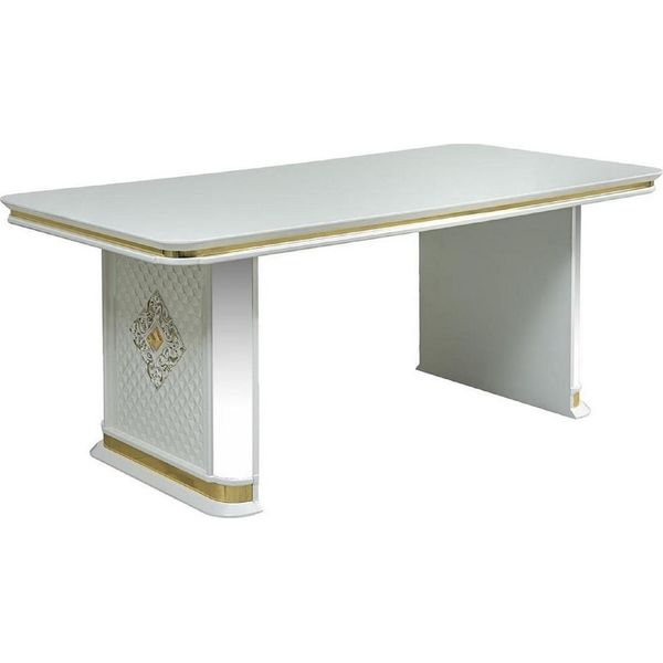 Casa Padrino Tavolo Da Pranzo Art Deco Bianco / Oro - Tavolo Da Cucina In Legno Massiccio Fatto A Mano Con Vetro A Specchio - Mobili Per Sala Da Pranzo Art Deco-image