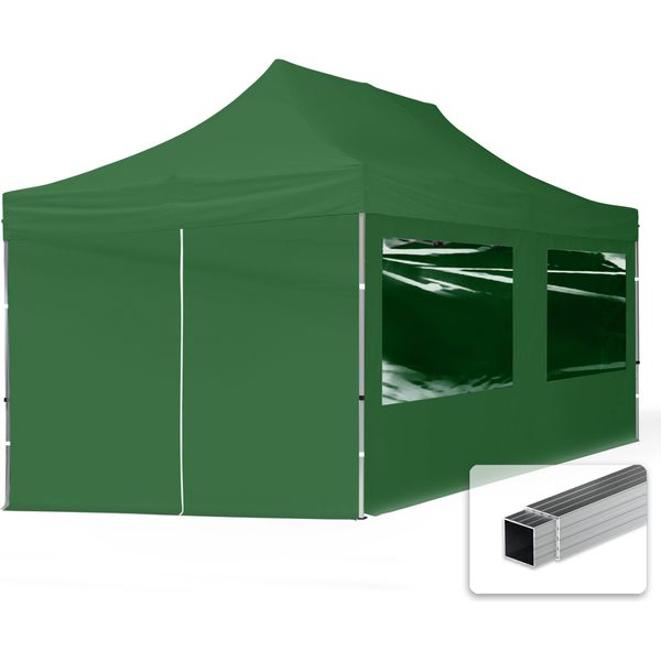 Toolport 3X6M Gazebo Pieghevole Con Laterali (Finestre Panoramiche), Economy Alluminio, Verde Scuro-image