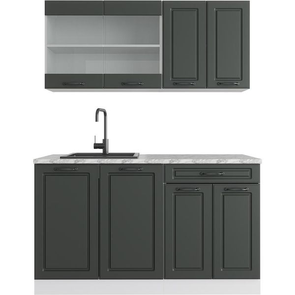 Vicco Cucina Monoblocco R-Line, 140 Cm , Pt Marmo, Antracite Casa Di Campagna/Bianco-image