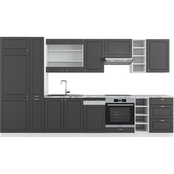 Vicco Cucina Componibile Fame-Line, 355 Cm , Pt Marmo, Antracite-Oro/Bianco/Bianco-image
