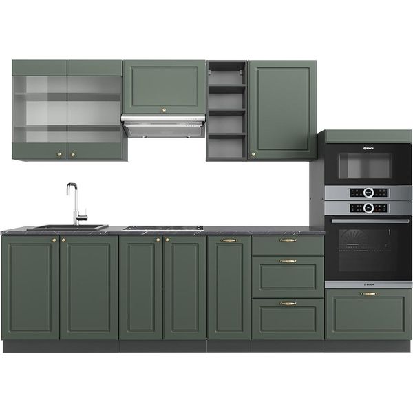 Vicco Cucina Componibile Fame-Line, 280 Cm Senza Piano Di Lavoro, Verde-Oro Country House/Antracite-image