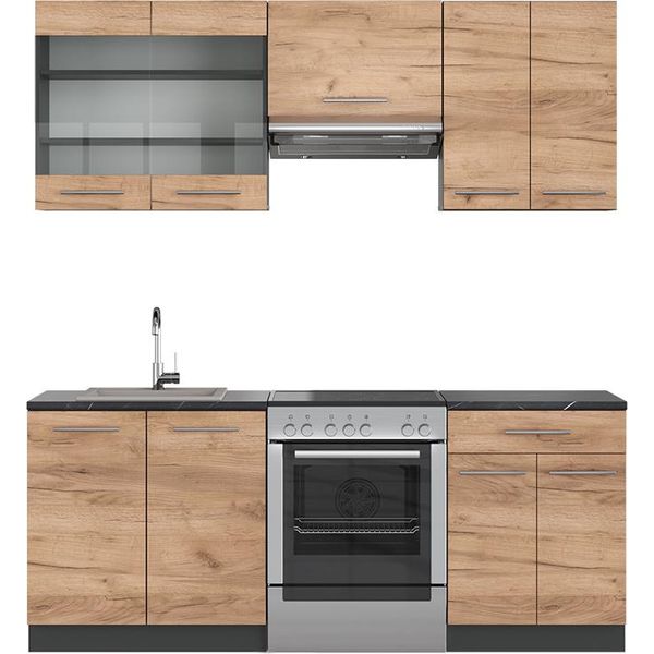 Vicco Cucina Componibile Fame-Line, 200 Cm , Pt Antracite, Quercia Dorata/Antracite-image