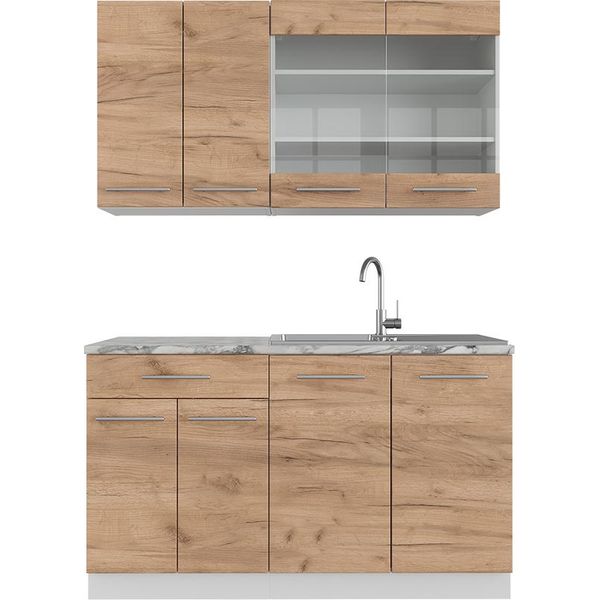 Vicco Cucina Completa Fame-Line, 140 Cm Senza Piano Di Lavoro, Quercia Dorata/Bianco-image