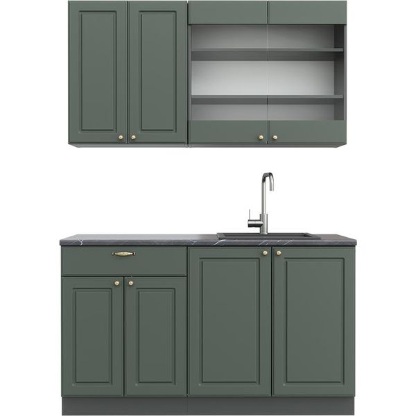 Vicco Cucina Completa Fame-Line, 140 Cm Senza Piano Di Lavoro, Verde-Oro Country House/Antracite-image