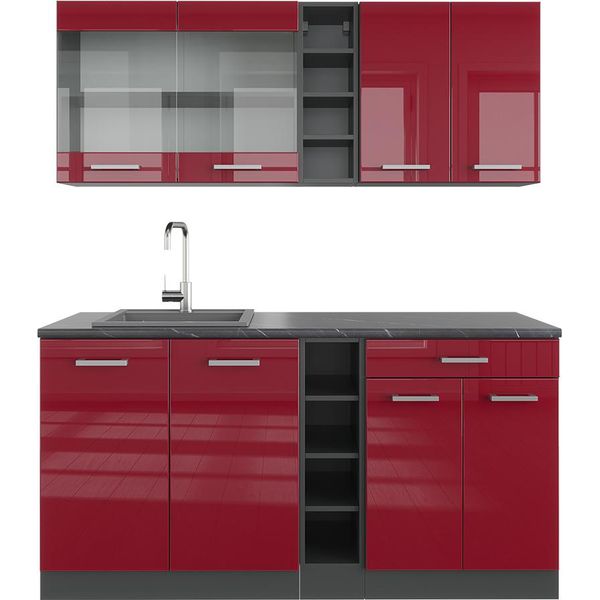 Vicco Cucina Completa R-Line, 160 Cm , Pl Antracite, Rosso Lucido/Antracite/Antracite-image
