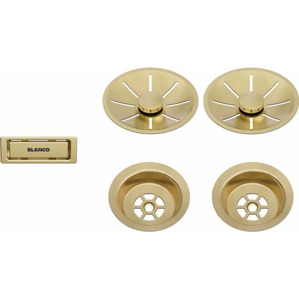 Blanco Set Di Scarico E Troppopieno Oro Satinato Per Lavabo Doppio Pvd Oro Satinato-image