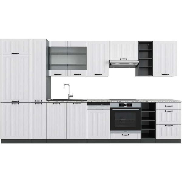 Vicco Cucina Componibile Fame-Line, 355 Cm , Pt Marmo, Bianco Casa Di Campagna/Antracite-image