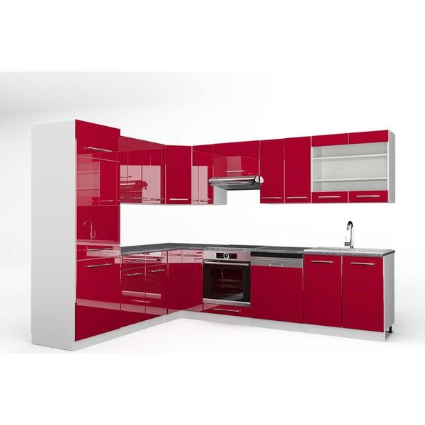 Vicco Cucina Angolare Completa Fame-Line, 227 X 287 Cm , Pt Antracite, Bordeaux Lucido/Bianco-image