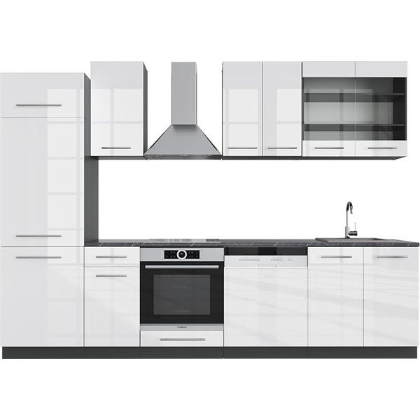 Vicco Cucina Componibile Fame-Line, 300 Cm Senza Piano Di Lavoro, Bianco Lucido/Antracite-image