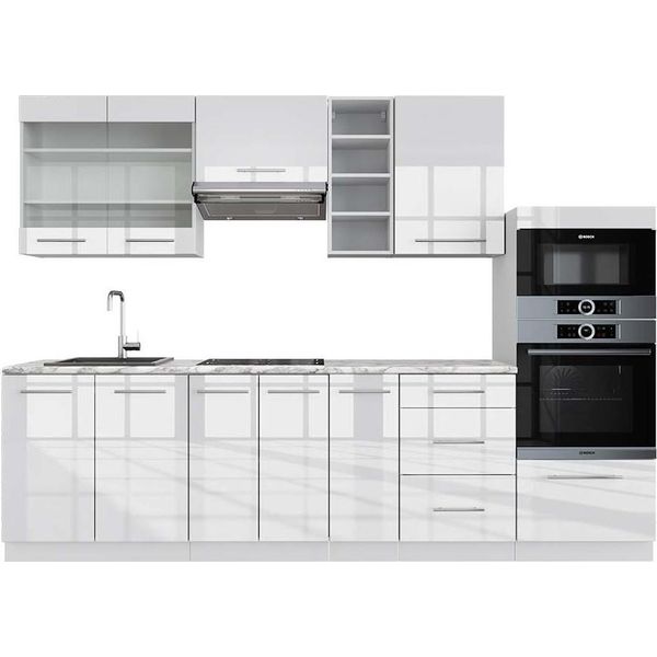 Vicco Cucina Componibile Fame-Line, 280 Cm , Pt Marmo, Bianco Lucido/Bianco-image