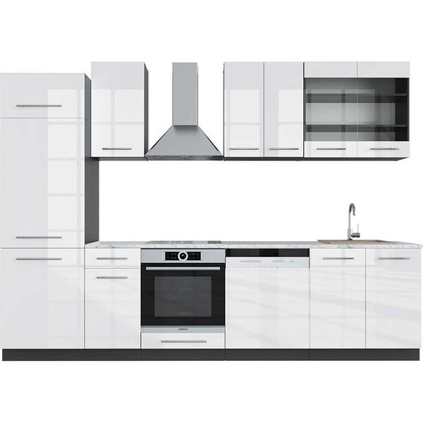 Vicco Cucina Componibile Fame-Line, 300 Cm , Pt Marmo, Bianco Lucido/Antracite-image