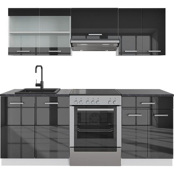 Vicco Cucina Componibile Fame-Line, 200 Cm , Pt Antracite, Antracite Lucido/Bianco-image