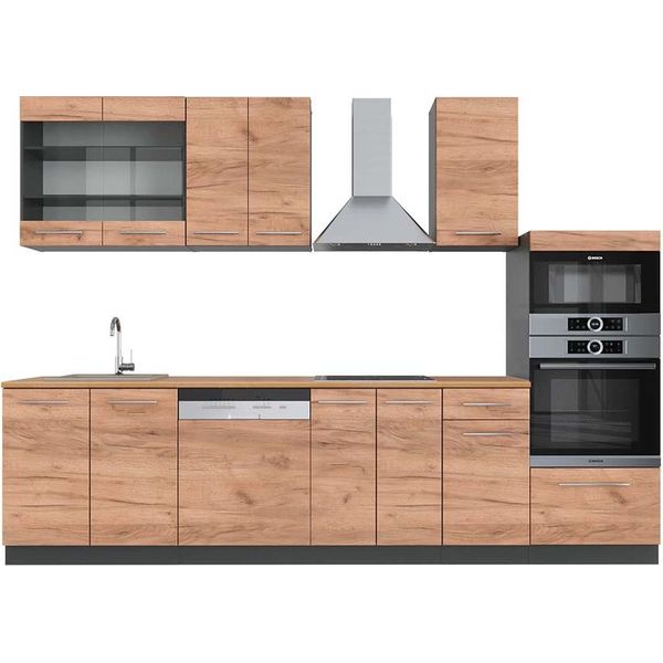 Vicco Cucina Componibile Fame-Line, 300 Cm Con Armadio Alto, Pt Rovere, Quercia Dorata/Antracite-image
