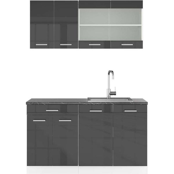 Vicco Cucina Monoblocco R-Line, 140 Cm , Pt Antracite, Antracite Lucido/Bianco-image