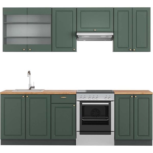 Vicco Cucina Componibile Fame-Line, 240 Cm , Pt Rovere, Verde-Oro Country House/Antracite-image