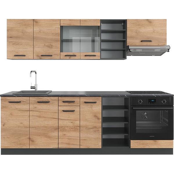 Vicco Cucina Componibile R-Line, 240 Cm Senza Piano Di Lavoro, Quercia Dorata/Antracite-image