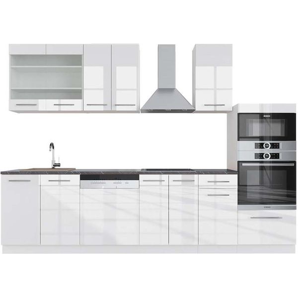 Vicco Cucina Componibile Fame-Line, 300 Cm Con Armadio Alto, Pt Antracite, Bianco Lucido/Bianco-image