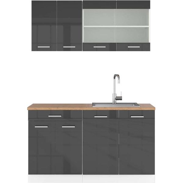 Vicco Cucina Monoblocco R-Line, 140 Cm , Pt Rovere, Antracite Lucido/Bianco-image