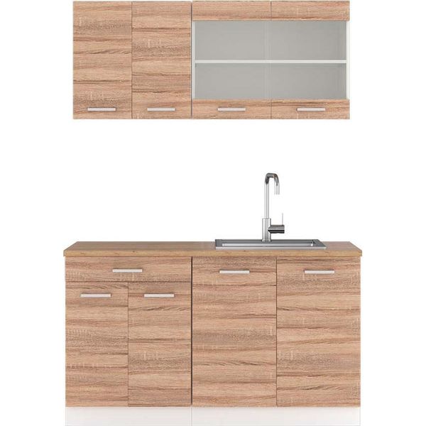 Vicco Cucina Monoblocco R-Line, 140 Cm , Pt Rovere, Sonoma/Bianco-image
