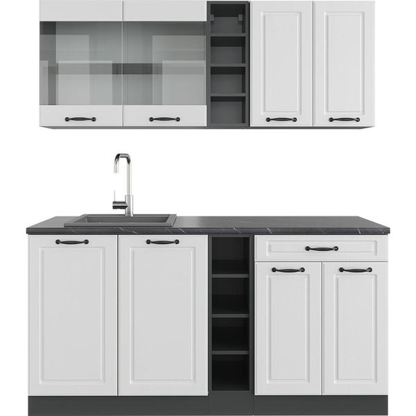 Vicco Cucina Completa R-Line, 160 Cm , Pt Antracite, Bianco Casa Di Campagna/Antracite-image