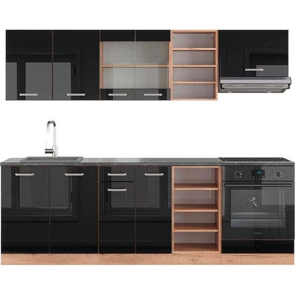 Vicco Cucina Componibile R-Line, 240 Cm , Pt Antracite, Rovere Nero/Oro Lucido-image