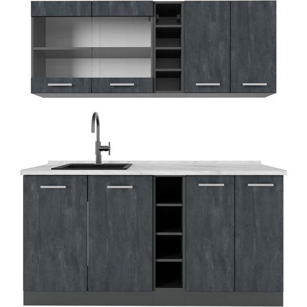 Vicco Cucina Completa R-Line, 160 Cm Pt Marmo, Calcestruzzo Nero/Antracite-image