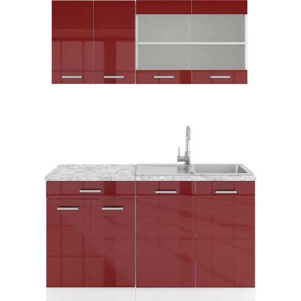 Vicco Cucina Completa R-Line, 140 Cm , Pl Marmo, Rosso Lucido/Bianco/Bianco-image