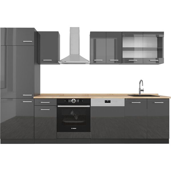 Vicco Cucina Componibile R-Line, 300 Cm Senza Piano Di Lavoro, Antracite Lucido/Antracite-image