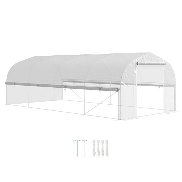 Serra Outsunny 6 X 3 X 2 M Con 8 Finestre E Porta, Pareti Laterali Arrotolabili-image