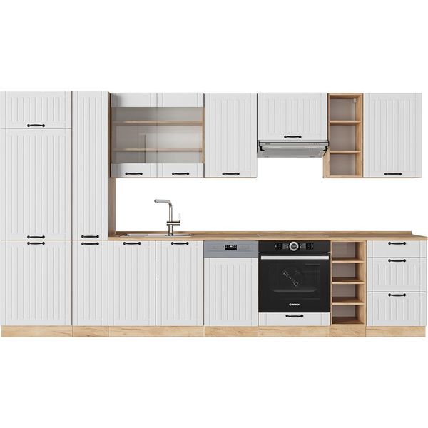 Vicco Cucina Componibile Fame-Line, 355 Cm , Pl Rovere, Bianco Casa Di Campagna/Quercia Dorata-image