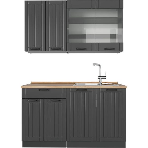 Vicco Cucina Monoblocco Fame-Line, 140 Cm , Pl Rovere, Grigio Scuro/Antracite-image