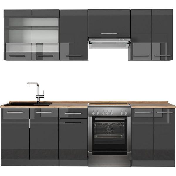 Vicco Cucina Componibile Fame-Line, 240 Cm , Pl Rovere, Antracite Lucido/Antracite-image