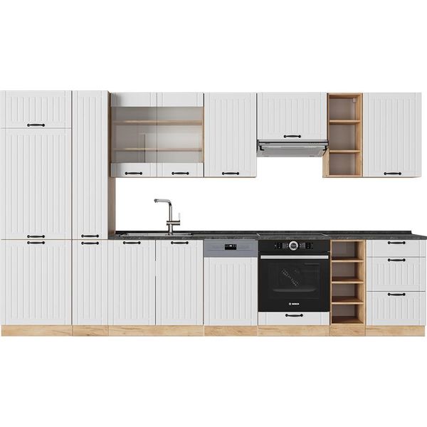 Vicco Cucina Componibile Fame-Line, 355 Cm , Pl Antracite, Bianco Casa Di Campagna/Quercia Dorata-image